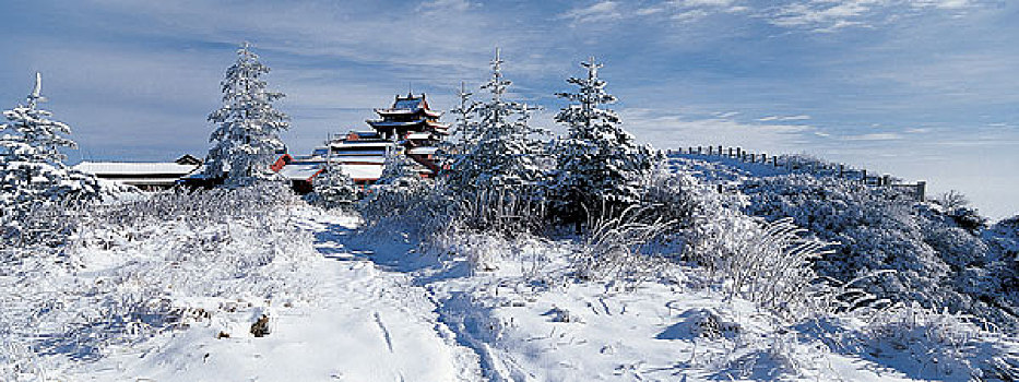 传统,中国,建筑,庙宇,冬天