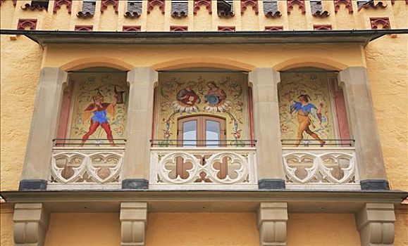 壁画,院落,旧天鹅堡,城堡,靠近,巴伐利亚,德国