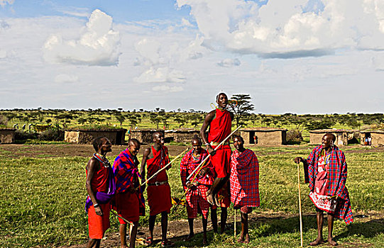 麦赛-玛拉国家公园,肯尼亚,马萨伊勇士,跳跃,传统,乡村