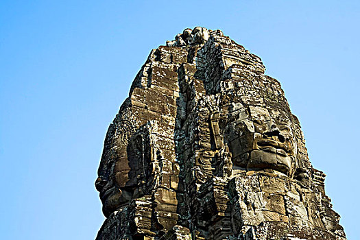 巨大,石头,脸,巴戎寺,庙宇,吴哥,柬埔寨,东南亚