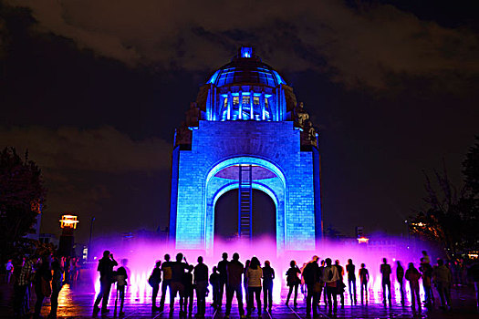 人,看,灯,展示,喷泉,正面,纪念建筑,夜晚,墨西哥城,联邦,地区,墨西哥,北美