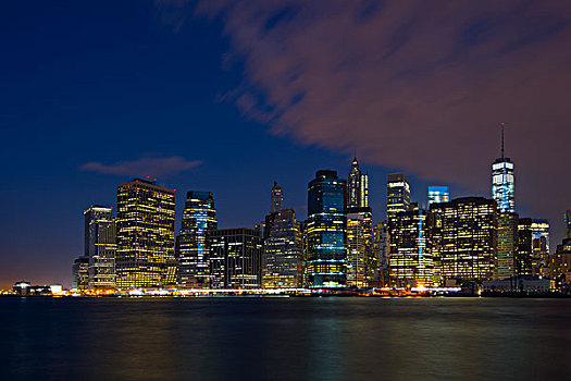 天际线,夜晚,市区,曼哈顿,纽约,美国,北美