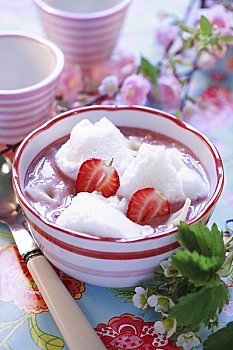 草莓,汤,白色,饺子