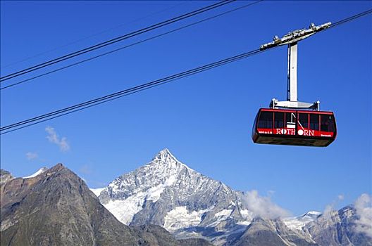 缆车,正面,山,策马特峰,瓦莱,瑞士
