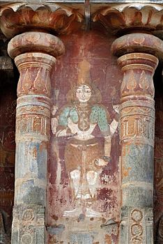 仰视,壁画,涂绘,墙壁,庙宇,坦贾武尔,地区,泰米尔纳德邦,印度