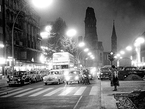 汽车,交通,夜晚,背景,60年代,柏林,德国,欧洲
