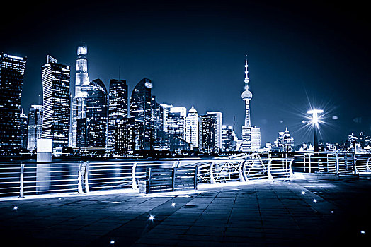 夜晚,上海,天际线,反射,漂亮,现代,城市