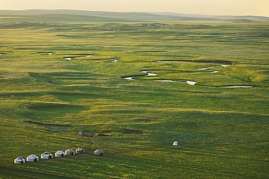 俯视,蒙古包,游牧,文化,保存,生态,内蒙古,中国