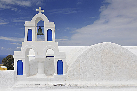白色,蓝色,钟楼,锡拉岛,希腊