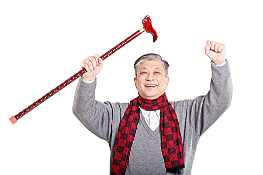 头像,老,亚洲人,男人,红色,围巾,手杖