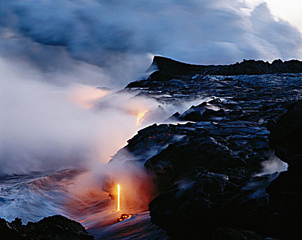 夏威夷,基拉韦厄火山,火山,海洋,大幅,尺寸