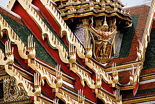 泰国,曼谷,寺院,屋顶,特写