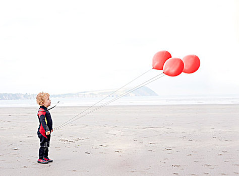 男孩,头像,海滩,红色,气球