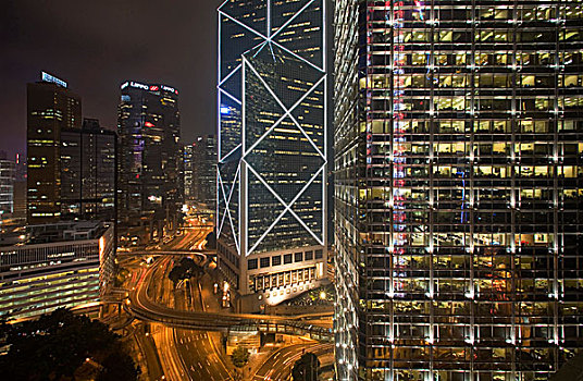 中银大厦,香港岛,夜晚