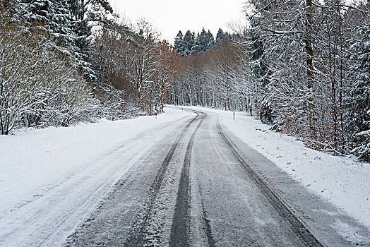 雪,乡间小路,冬天,奥登瓦尔德,巴登符腾堡,德国