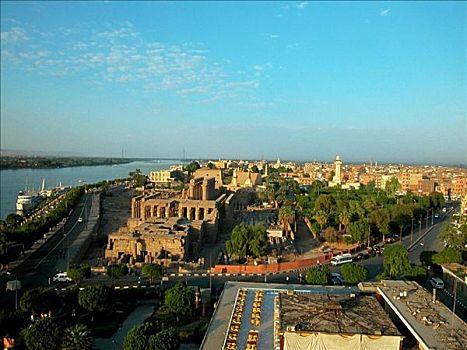 俯拍,城市,河,尼罗河,路克索神庙,埃及