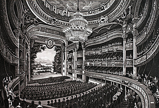 歌剧院,室内,历史,蚀刻,巴黎,法国,欧洲
