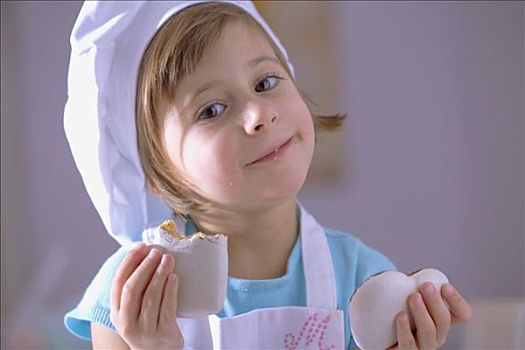 小女孩,厨师帽,吃,心形,姜饼