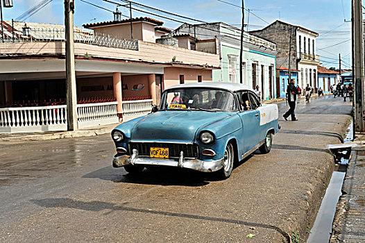 出租车,老爷车,50多岁,圣克拉拉,古巴,大安的列斯群岛,加勒比海,中美洲,北美