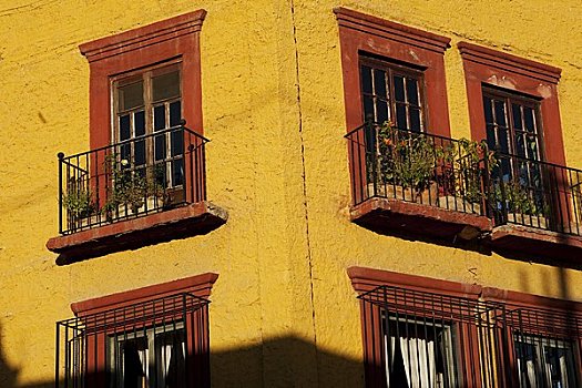 墨西哥,阳光,角,黄色,公寓楼