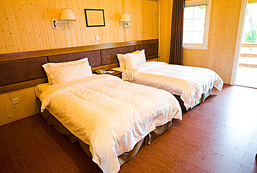 木质,客房,两个,床