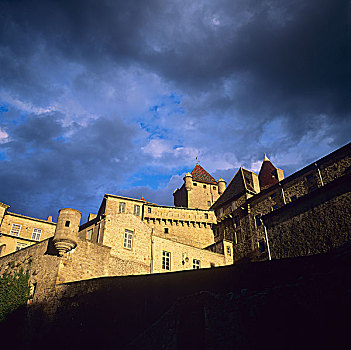 城堡,12世纪,雷雨天气,法国