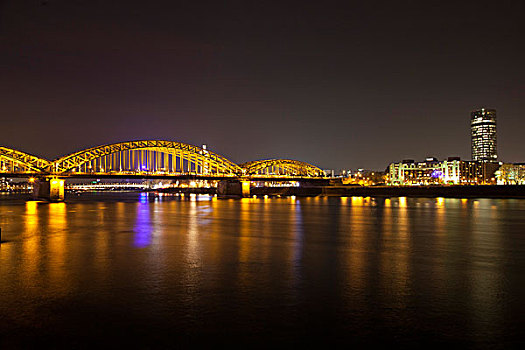 光亮,霍恩佐伦大桥,上方,莱茵河,科隆,莱茵兰,北莱茵-威斯特伐利亚,德国,欧洲