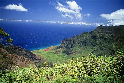 夏威夷,考艾岛,纳帕利海岸,卡拉拉乌谷,视点