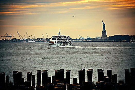 自由女神像,纽约,港口,码头
