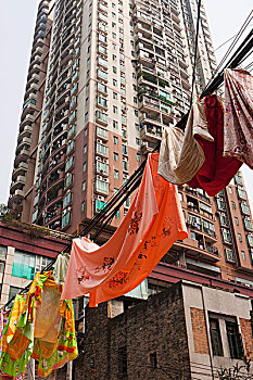 洗衣服,升起,小路,豪华,公寓,背景,广州,中国