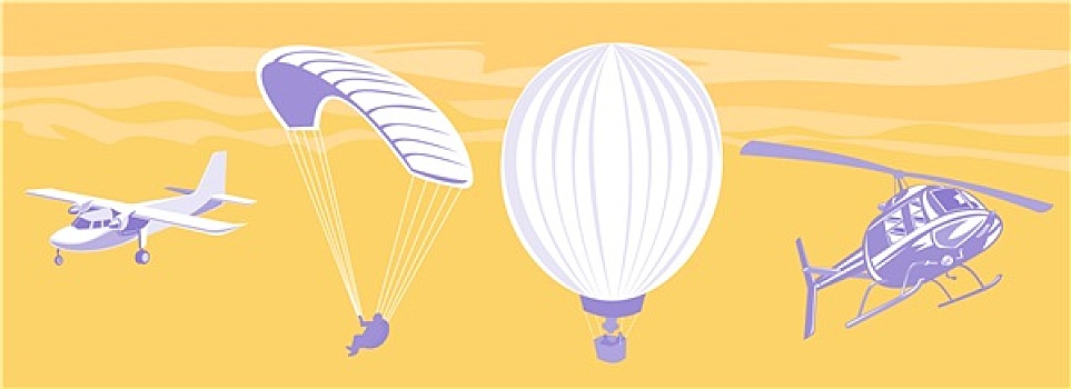 飞机,降落伞,热气球,直升飞机