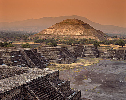 广场,月亮,太阳金字塔,特奥蒂瓦坎,墨西哥,玛雅,遗址