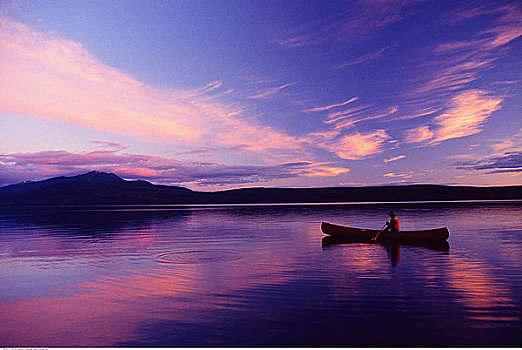男人,独木舟,不列颠哥伦比亚省,加拿大