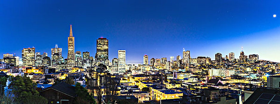 城市,天际线,旧金山,月亮,亮光