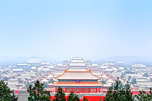 俯视北京故宫雪后全景