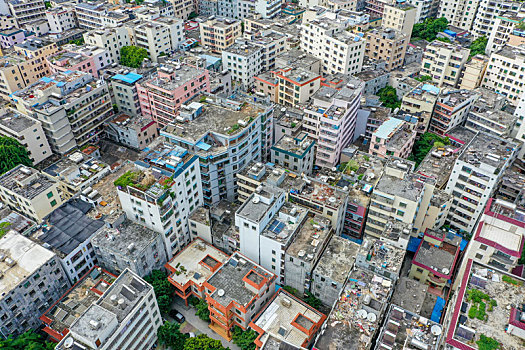 航拍海南三亚临春河三亚河交汇处北岸居民住宅区建筑群