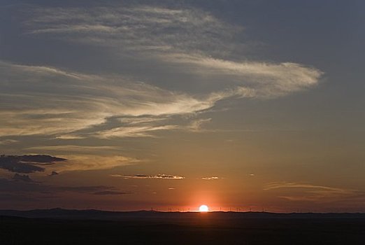 日落,后面,风轮机,内蒙古,中国