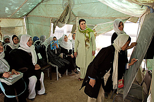 阿富汗,女人,绘画,班级,帐蓬,教室,小学教育,附近,城市,赫拉特,学识,拿