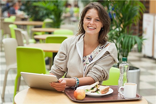 女人,平板电脑,食物,自助餐厅