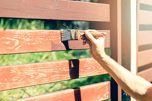 手,上油漆,木篱,褐色,颜料