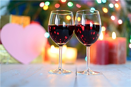玻璃杯,红酒,圣诞装饰
