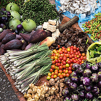 蔬菜,出售,市场,琅勃拉邦,老挝