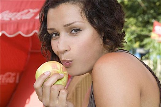 女孩,吃,苹果