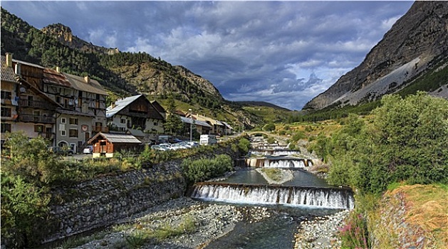 河,秋天,乡村,阿尔卑斯山,山,法国