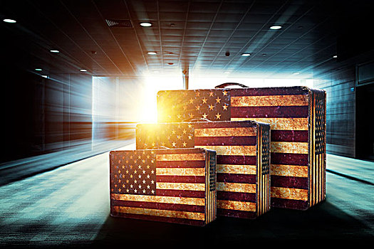 美国国旗,图案,行李,机场,走廊