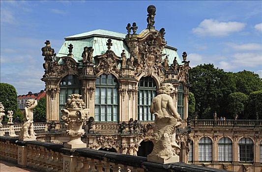 风景,北方,茨温格尔宫,博物馆,整修,雕塑,德累斯顿,萨克森,德国,欧洲