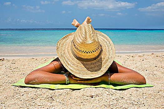 日光浴,放松,海滩,一个,南方,岛屿,小安的列斯群岛,荷属安的列斯,大幅,尺寸