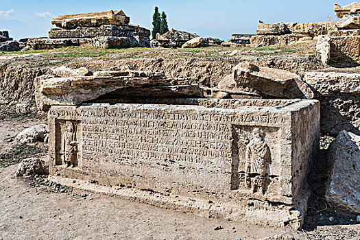 石棺,铭刻,墓地,希拉波里斯,古希腊,城市,棉花堡,省,土耳其,亚洲