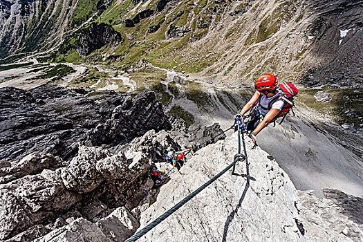 登山,向上,线缆,阿尔卑斯山,奥地利,欧洲