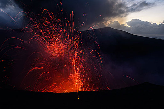 喷发,火山爆发,黎明,火山,岛屿,瓦努阿图,南,海洋,大洋洲